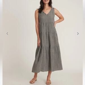 MARINE LAYER Gray White Pinstriped Ruffled V-Neck Tank Gauzy Maxi Dress Size XS